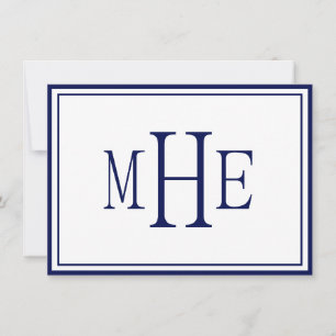 Minimalist Monogrammed Navy Blue Card
