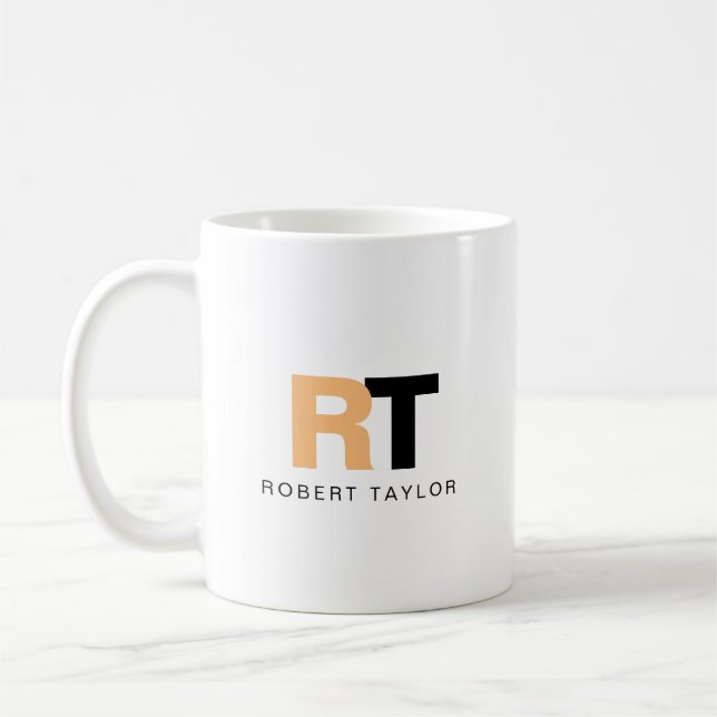 Minimalist Monogrammed Two-Tone Personalised Coffee Mug (Left)