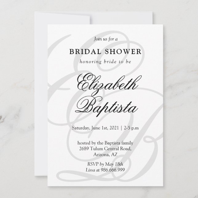 Minimalist Monogrammed with QR code Bridal Shower Invitation (Front)
