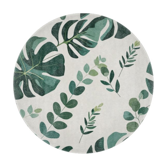 Minimalist Monstera and Greenery Pattern - Modern  Cutting Board (Front)