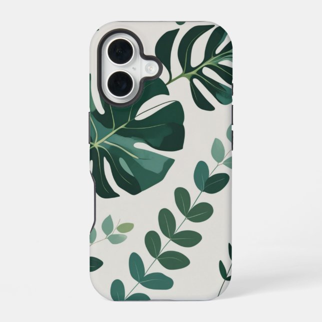 Minimalist Monstera and Greenery Pattern - Modern  iPhone 16 Case (Back)