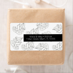 Minimalist Monstera Hand Drawn Black White Wedding