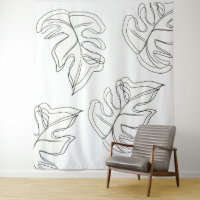 Minimalist Monstera Hand Drawn Gesture Black White