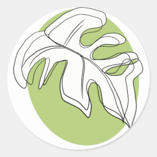 Minimalist Monstera Leaf Geometric Shape Classic Round Sticker