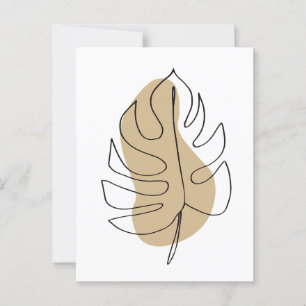 Minimalist monstera leaf line art postcard