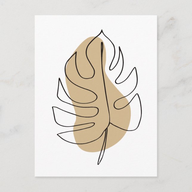 Minimalist monstera leaf line art postcard (Front)