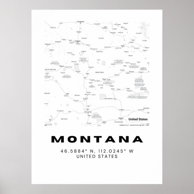 Minimalist Montana Map Art - Black and White Poster (Front)