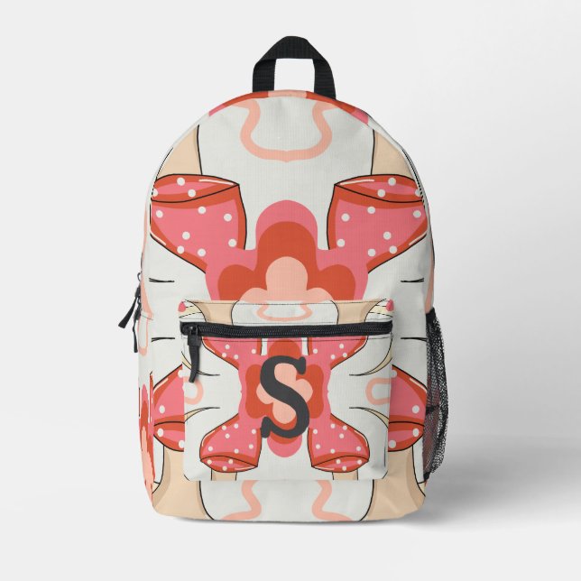Minimalist Moon and Mushrooms | cool Printed Backpack (Front)