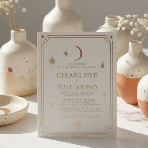 Minimalist Moon and Stars Gold Foil Wedding 