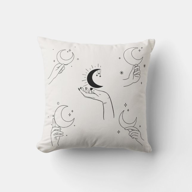 Minimalist Moon Phase Throw Pillow | Celestial Han (Front)
