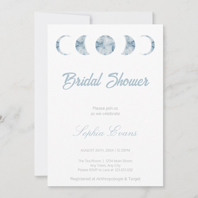 Minimalist Moon Phases Celestial Bridal Shower Invitation (Front)