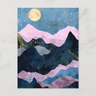 Minimalist Moon Stars Celestial Mountain Valley Holiday Postcard