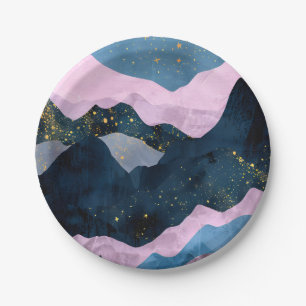 Minimalist Moon Stars Celestial Mountain Valley Paper Plate