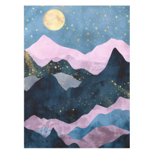 Minimalist Moon Stars Celestial Mountain Valley Tablecloth