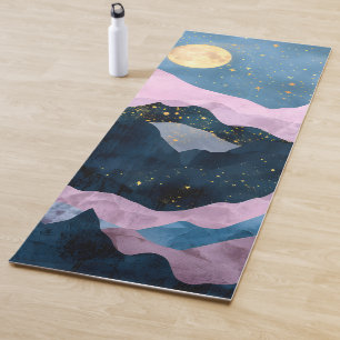 Minimalist Moon Stars Celestial Mountain Valley Yoga Mat