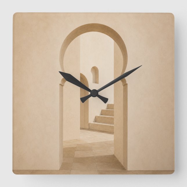 Minimalist Moroccan Arch Wall Clock | Neutral Riad (Front)
