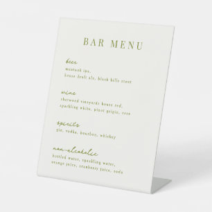 Minimalist Moss Green Bar Menu List Pedestal Sign