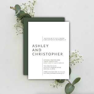 Minimalist Moss Green Isolated Names Wedding Invitation