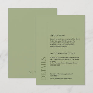 Minimalist moss green wedding information  enclosure card