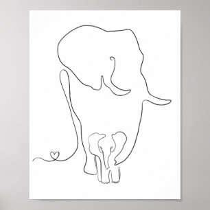 Minimalist Mother and Baby Elephant Nursery Wall Poster