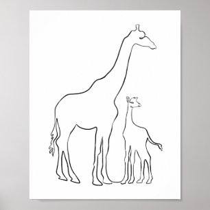 Minimalist Mother and Baby Giraffe Nursery Wall Poster