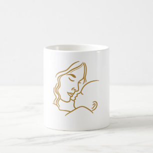 Minimalist Mother and Baby Line Art Design Coffee Mug