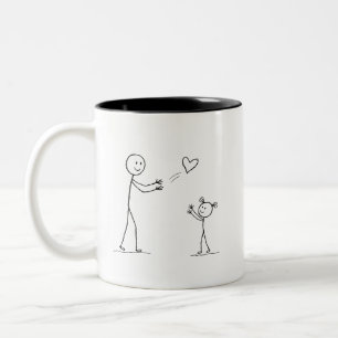 Minimalist Mother & Daughter Stick Figure Art Two-Tone Coffee Mug