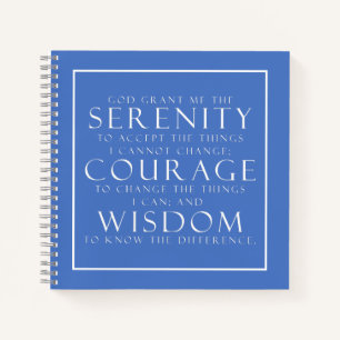 Minimalist Motivational Blue White Serenity Prayer Notebook