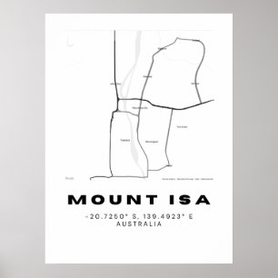 Minimalist Mount Isa Map with Coordinates Poster
