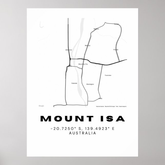 Minimalist Mount Isa Map with Coordinates |  Poster (Front)
