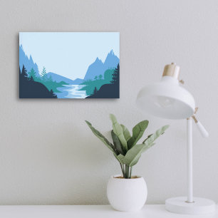 Minimalist Mountain and River Landscape Poster
