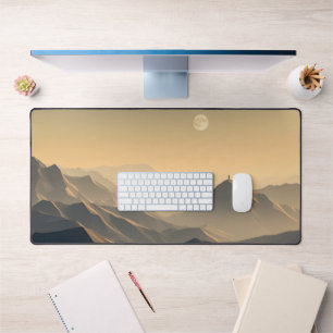 Minimalist Mountain Desk Mat – Full Moon Adventure