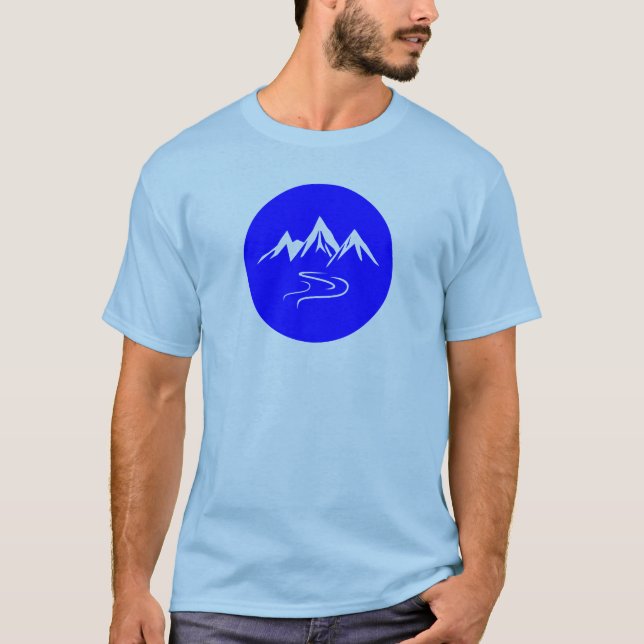 Minimalist Mountain Range and Winding River T-Shirt (Front)
