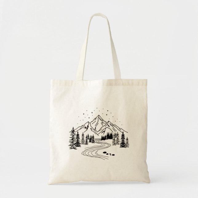 Minimalist Mountain River Scene Tote Bag (Front)