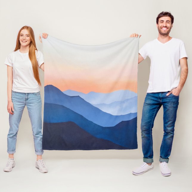 Minimalist Mountain Sunset Fleece Blanket (In Situ)