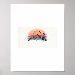 Minimalist Mountain Sunset - Retro Nature Art Desi Poster