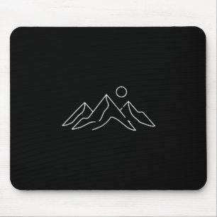 Minimalist Mountains Sun Nature Hiking Line Art Mouse Pad