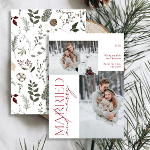 Minimalist Mr and Mrs Red Married & Merry Photo Holiday Card