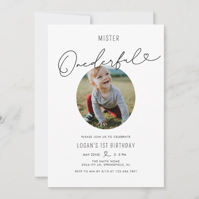 Minimalist Mr Onederful Boy 1st Birthday  Invitation (Front)