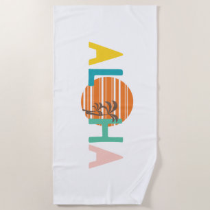 Minimalist Multicolor "Aloha" Sunset Palm Tree Beach Towel