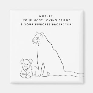 Minimalist Mum and Baby Lion Line Art Mothers Day  Magnet
