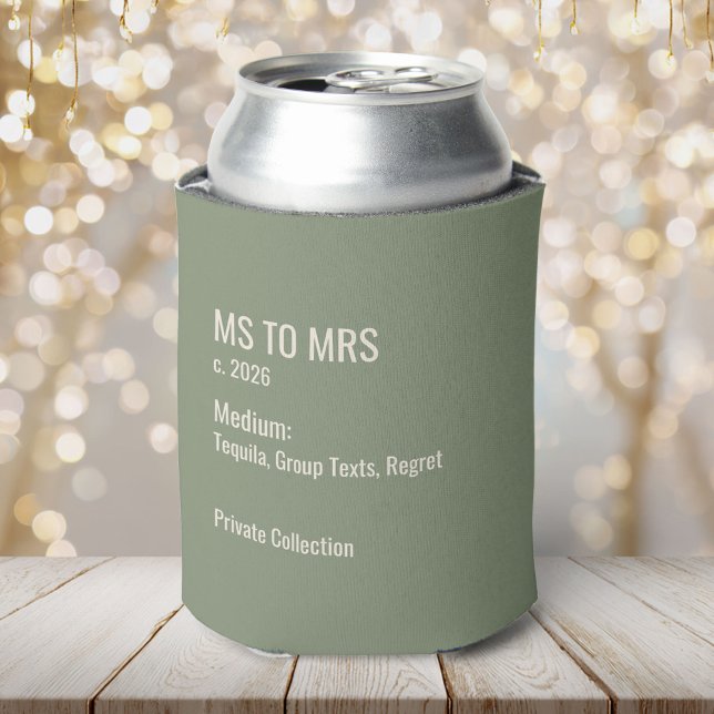 Minimalist Museum Label Bachelorette Party Favor Can Cooler (Creator Uploaded)