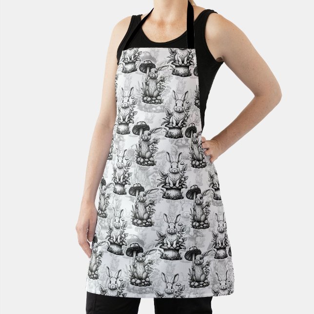 Minimalist Mushroom Rabbit Pattern Design  Apron (Creator Uploaded)
