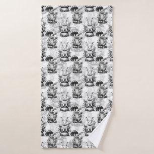 Minimalist Mushroom Rabbit Pattern Design Bath Towel