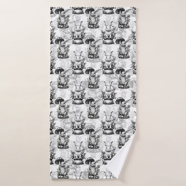 Minimalist Mushroom Rabbit Pattern Design  Bath Towel (Bath Towel)