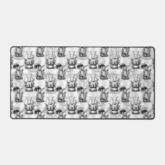 Minimalist Mushroom Rabbit Pattern Design  Desk Mat (Front)