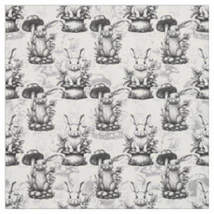 Minimalist Mushroom Rabbit Pattern Design Fabric