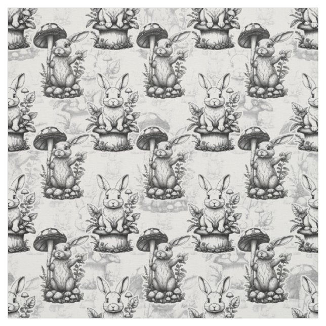 Minimalist Mushroom Rabbit Pattern Design  Fabric (Swatch)