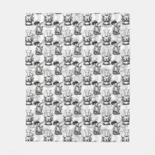 Minimalist Mushroom Rabbit Pattern Design  Fleece Blanket