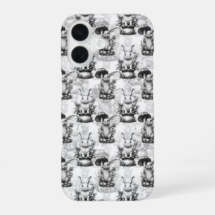 Minimalist Mushroom Rabbit Pattern Design iPhone 16 Case